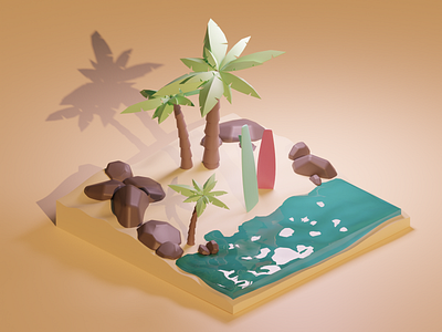 Low poly beach 3d illustration