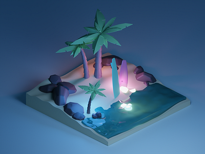 night low poly beach 3d