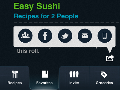 New Recipie app facebook ios navigation share button twitter
