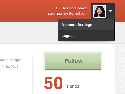 User profile header and follow button coal follow login orange profile