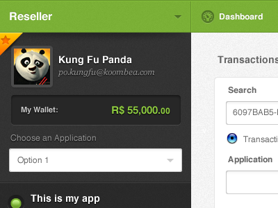 UI Dashboard app app dashboard green panda select star ui web