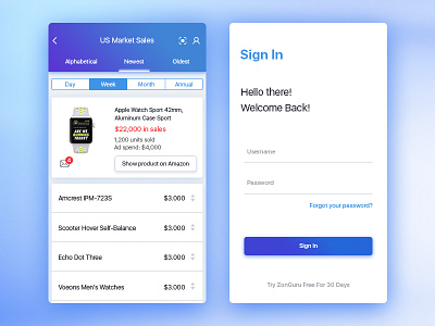 Sign In and List of Product clean flat ios login manager product signin style ui ux