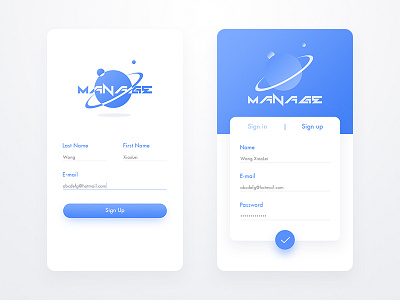 two types of signing up app design ui