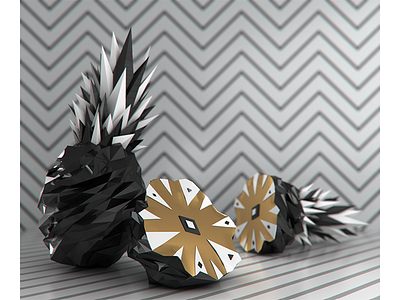 still frame 3d abstract alperdurmaz animation art black dark design face gold pineapple