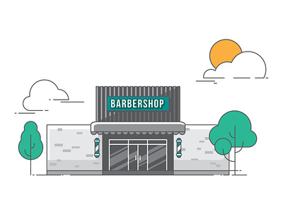Barbershop Facade Illustration barbershop design exterior facade flat illustration modern vector
