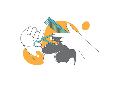 Haircut Action barberman barbershop comb design flat haircut illustration scissor vector