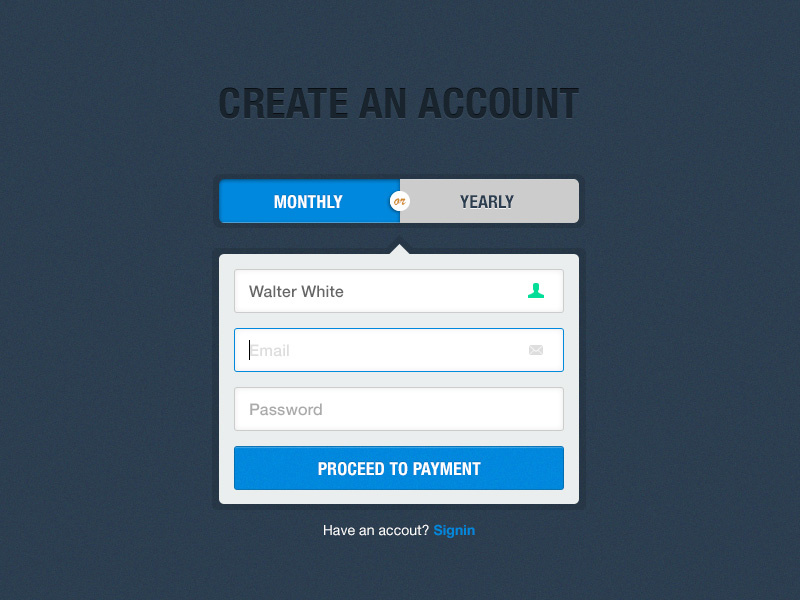 Subscription Signup by Josh McDonald on Dribbble