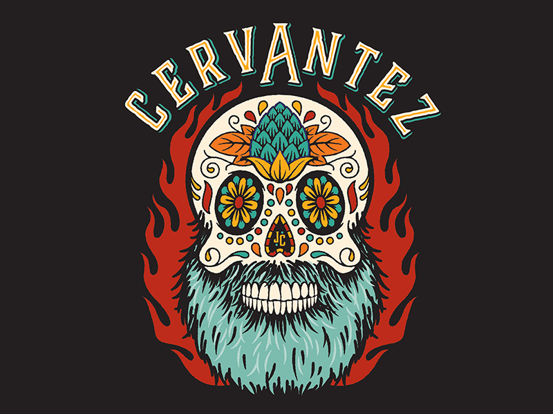 Cervantez beer illustration sugar skull