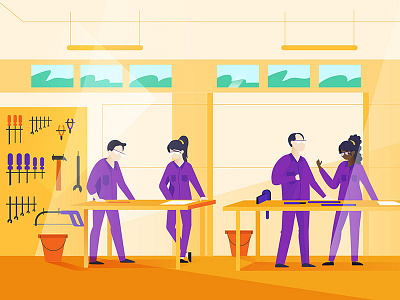 Workplace illustration illustration illustrations mechanics orange purple students workplace