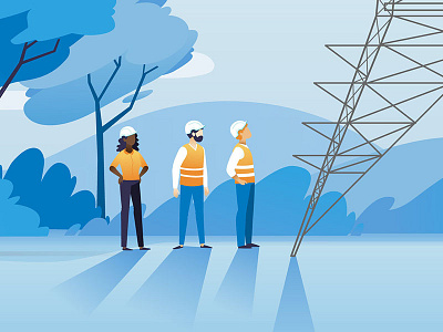 Powerpylon Mechanics blue illustration illustrations mechanics national grid orange power power pylon shadows