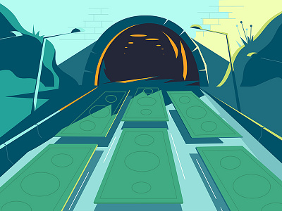 Driving your money into a tunnel animation green illustration money road studio tunnel vector