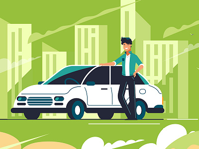 Check out your new ride animation car character flat green illustration reach ride studio vector