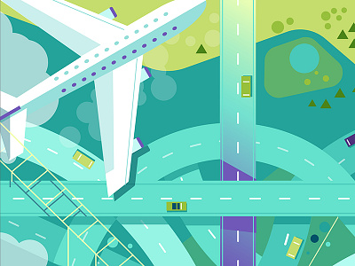 The Flyby animation flat flyby illustration plane purple reach roads studio top view vector