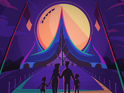 Night at the theme park animation colorful colourful efteling explainer family flat illustration moon motion design night theme park