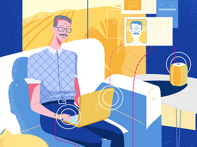 Staying connected 2d animation blue computer design drawing illustration la poste motion graphics old man post yellow