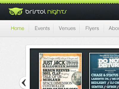 Bristol Nights Website app events featured flyers header links logo website