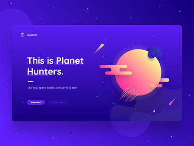 Planet Hunters blue game illustration landing minimal planet space violet web