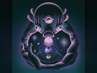 OOO alien cover creature dribbble galactic hello hellodribbble illustration ozoyo planet purple sound space sphere spiritual