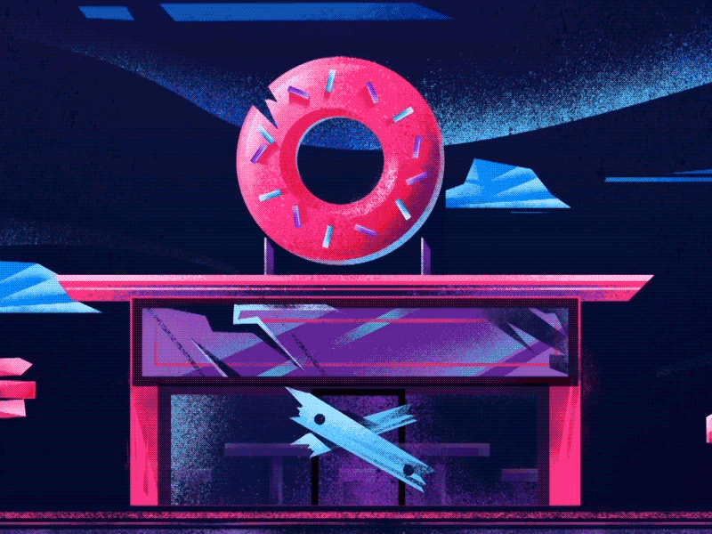 Donuts & Cars animation 2d animation design blue car donut doughnut hello illustration impala musicvideo noise ozoyo pink purple roadtrip shot tree way