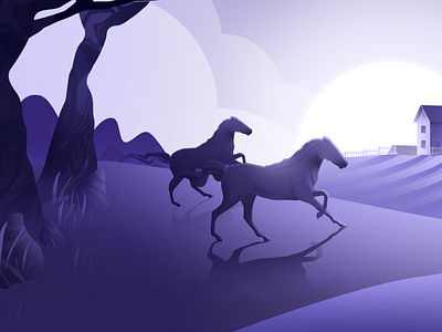 Back to the Village app blue design dribbble hello hellodribbble horse illustration purple sun vector village