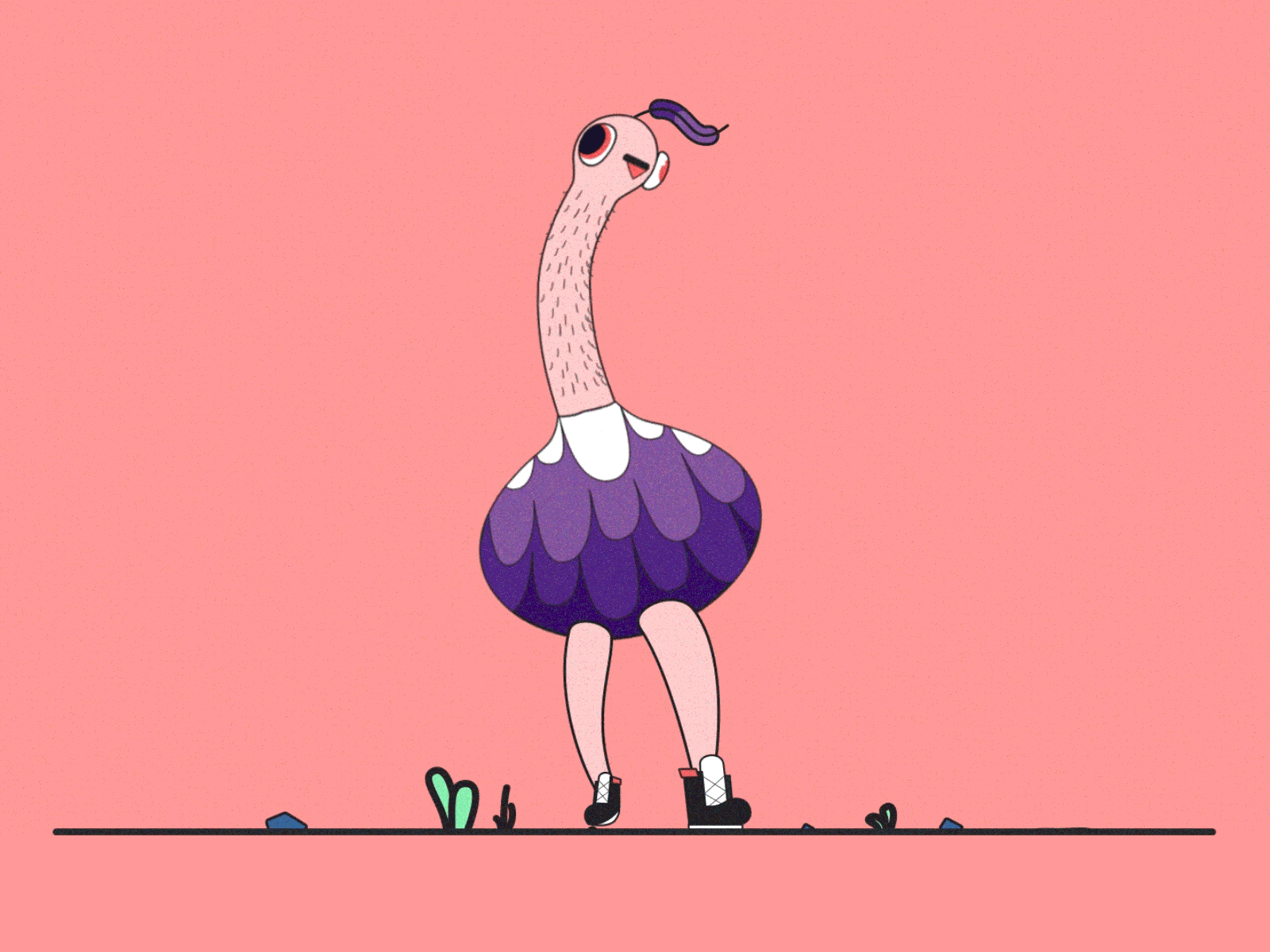 Ostrich Walk Cycle 2d animation adobe aftereffects animation character animation color creative design faux 3d frame by frame gif animated illustraion illustrator loop animation motiondesignschool motiongraphics ostrich walk cycle