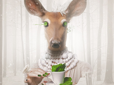 Would you like a cup of tea, deer ? animal deer green illustration print