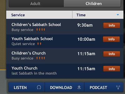 Church Services Timetable church schedule tab tabbed tabs time timetable