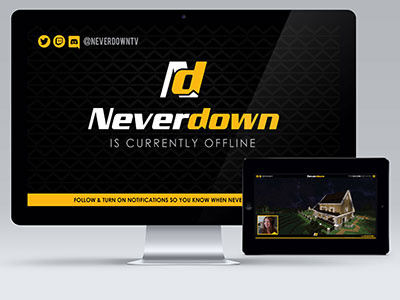 Neverdown black branding logo overlays profile screens streamer video games video overlay yellow