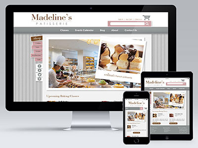 Madeline's Patisserie bakery e commerce gray pink responsive striped web design website