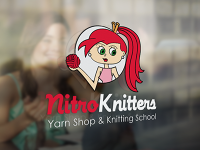 NitroKnitters branding character illustration knitting logo logo design mascot red redhead yarn yarn shop