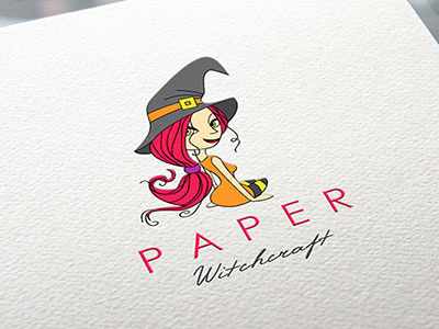 Paper Witchcraft Logo cartoon craft girl logo orange paper pink witch yellow