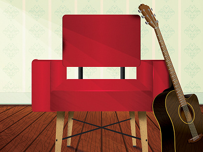 The Red Chair Sessions chair digital art guitar illustration in progress music poster