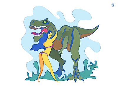 Dinomania dino girl illustration trex