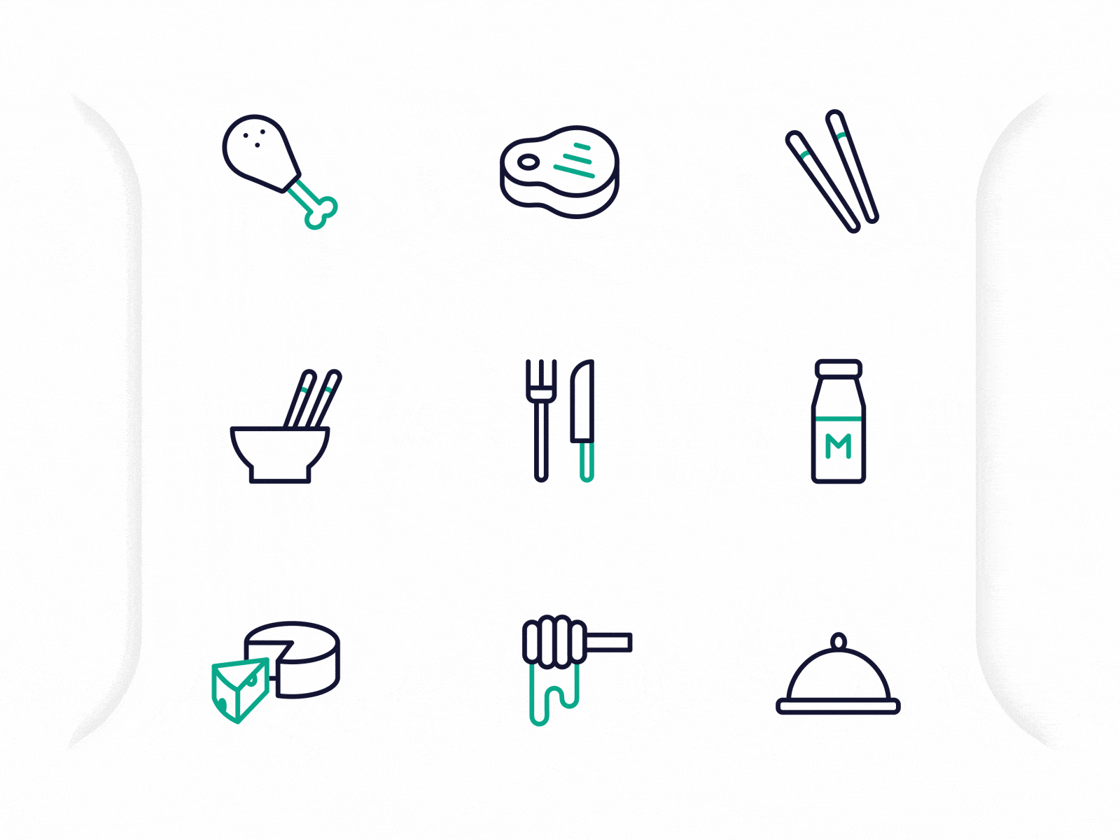 Food Animated Icons #3 2d animation animation bowl cheese chicken chopsticks cutlery dish food honey icon icons lottie microinteraction milk steak svg animation warm