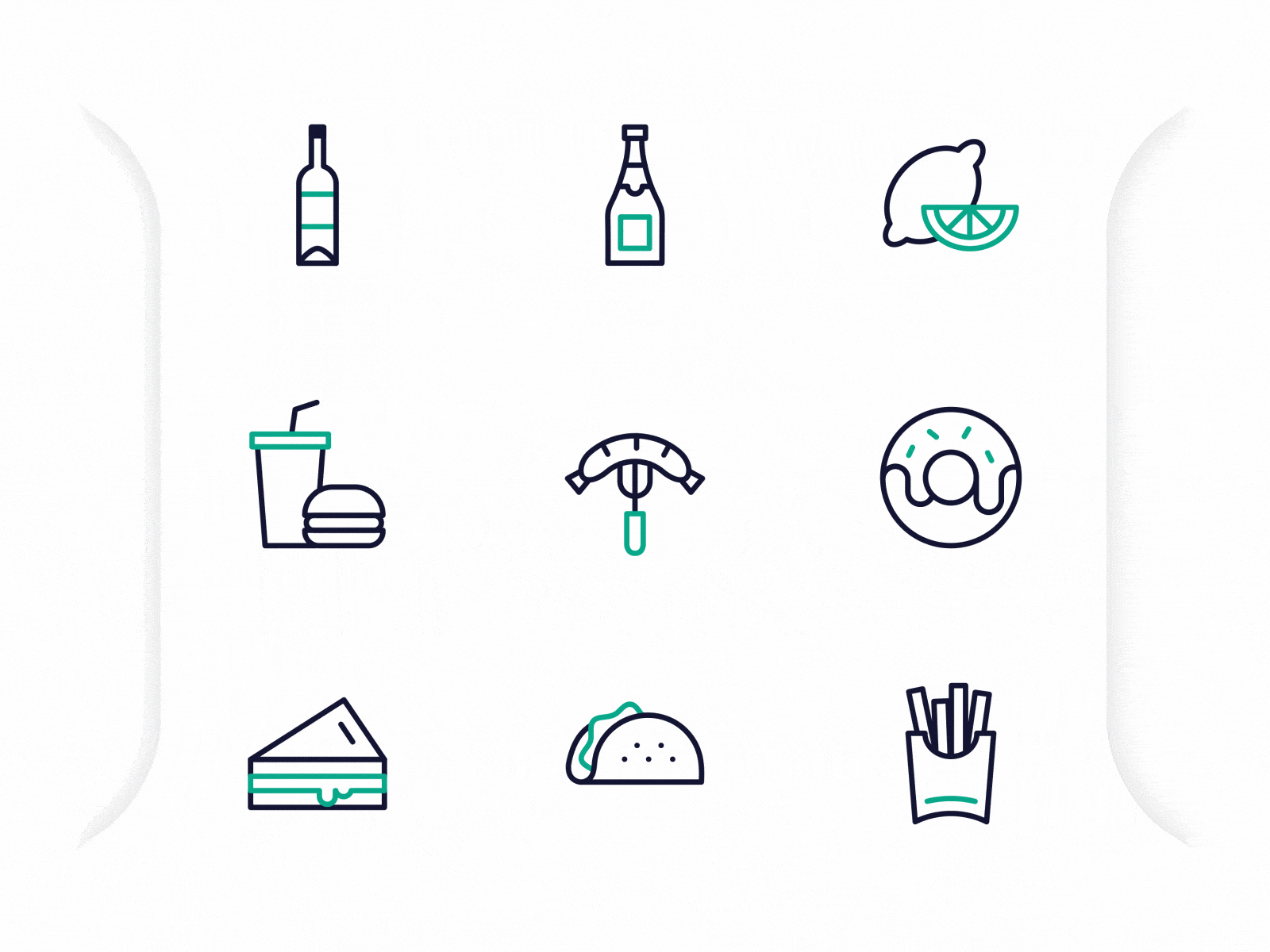 Food Animated Icons #4 2d animation animation champagne chips doughnut fastfood french fries lemon lottie microinteraction sandwich sausage svg animation tacos wine wine bottle