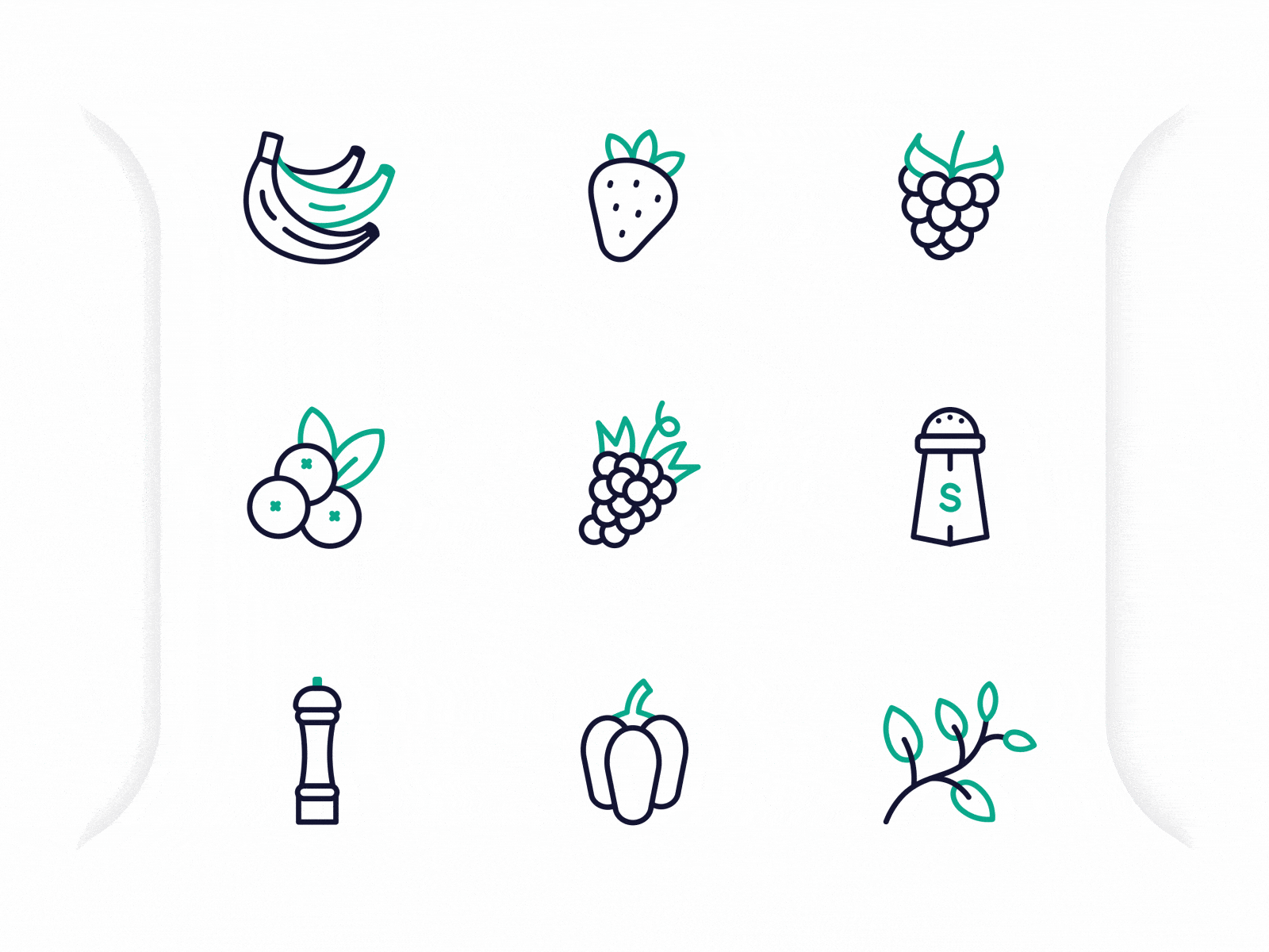 Food Animated Icons #6 2d animation animation banana blueberry bodymovin cranberry grape herbs icon lottie microinteraction paprika pepper salt strawberry svg animation