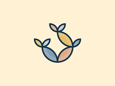 fish + leaves + fruit circle fish fruit girl icon logo organic