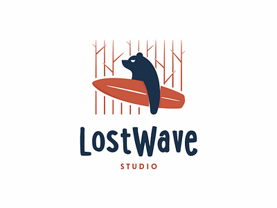 lost wave studio animal bear forest graphic illustration logo surf