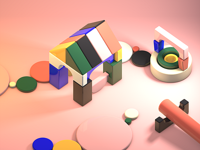 House 3d abstract after effects blocks c4d cinema 4d editorial geometric house illustration lighting texture