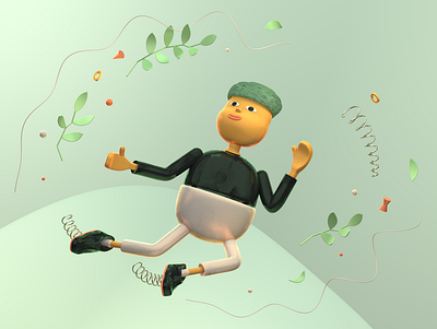 Spring character 3d branding c4d character character design cinema 4d cinema4d editorial illustration plant render spring texture