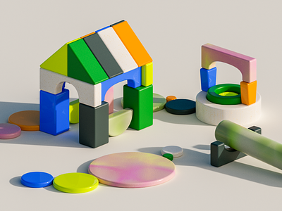 Block house 3d block branding c4d cinema 4d editorial house illustration plastic redshift render shapes texture