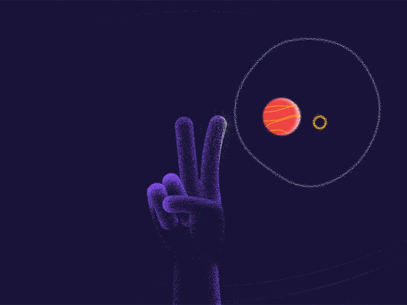 Peace Illustration Loop 2d after effects animated animation branding character editorial fingers hand illustration illustrator loop motion orbit particle peace planet rigging texture two