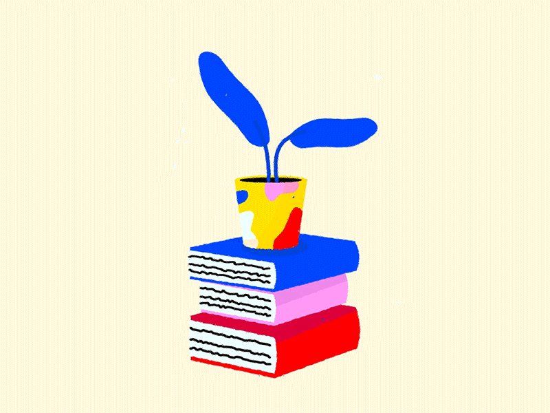 Books-N-Plants 2d after effects animation book books branding character editorial icon illustrated illustration leaf leaves loop motion nyc plant pot stack texture