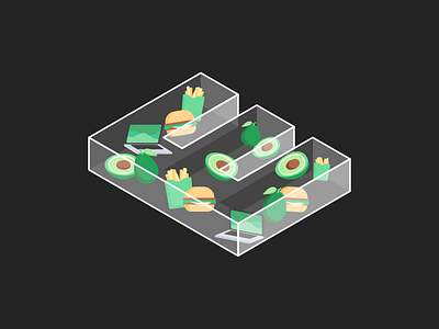 E is for Erica avocado birthday burger e fast food isometric laptop mac typography