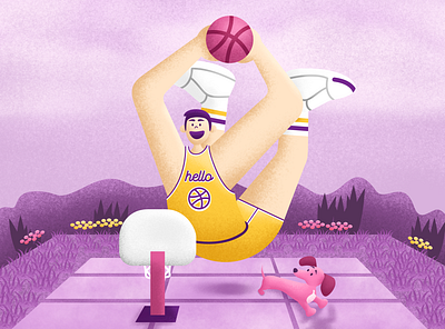 Hello Dribbble! art character debut design dog drawing flat graphicdesign illustration pink sports vector