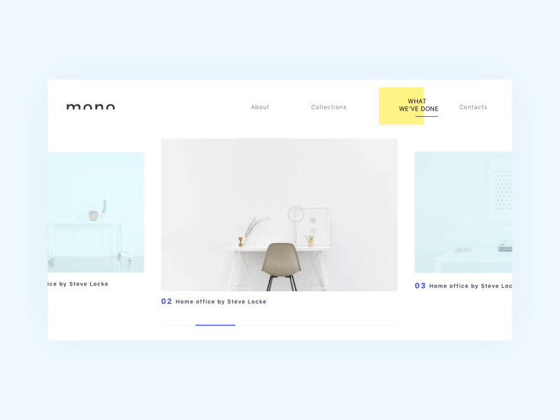 Interior design agency ui ux minimalism project slider cards flat principle animation agency design interior