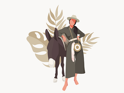 Safari desert donkey illustration jungle safari woman