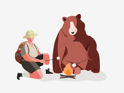 Picnic bear bonfire camp friends hike illustration marshmallow picnic scout
