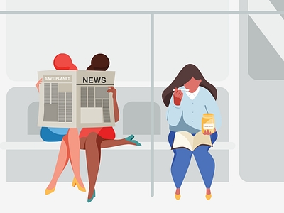 Subway 2 character characterdesign illustration ladies morning newspaper peanut butter public transport reading studying subway woman work