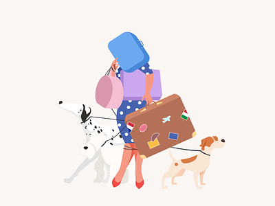 Vacation character doggy dogs illustration lady pet suitcase travel vacation woman
